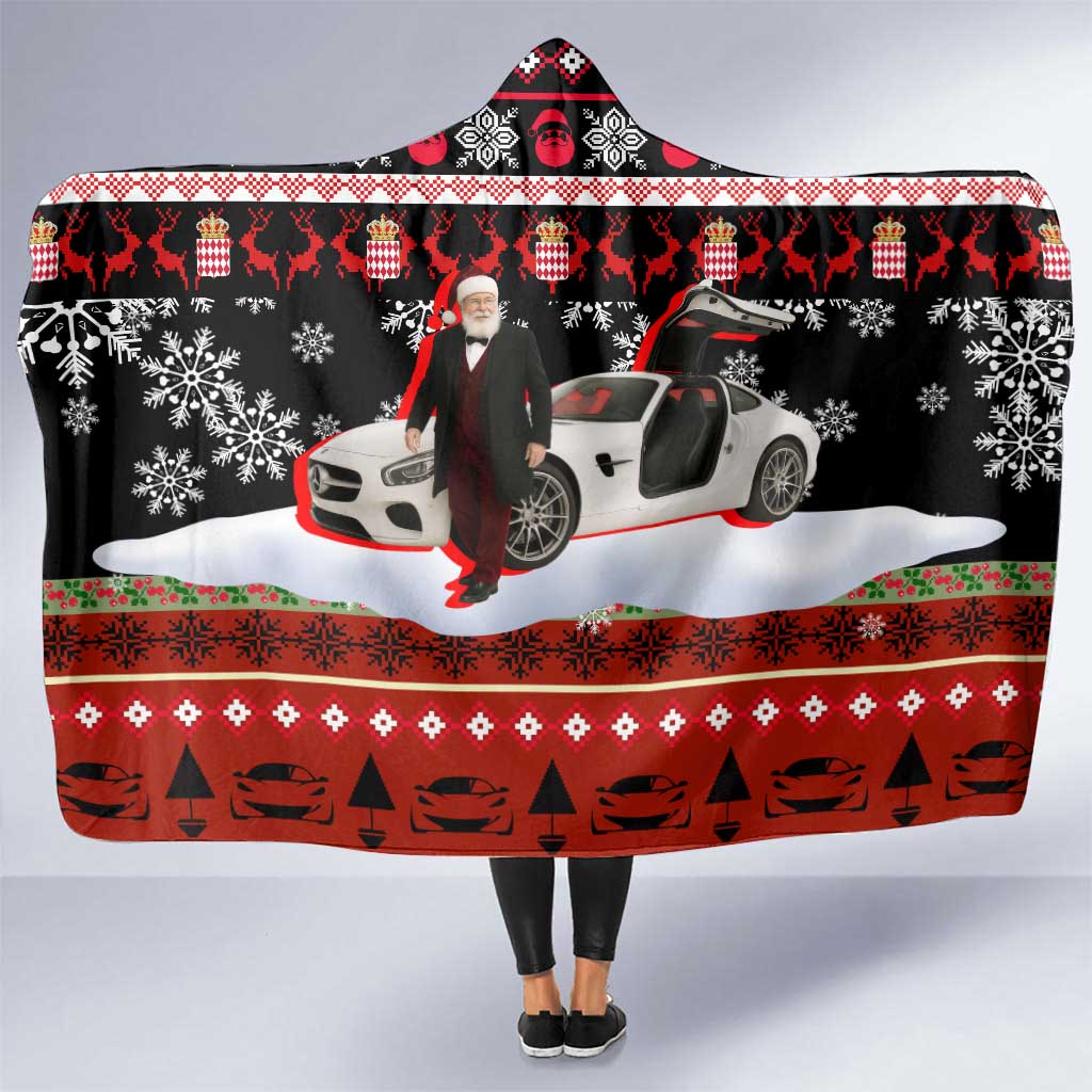 Monaco Christmas Hooded Blanket with Santa Claus Sports Car Snowflakes and Luxury Holiday - Wonder Print Shop