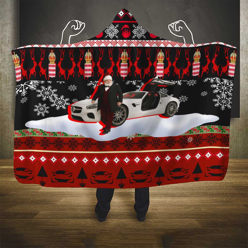 Monaco Christmas Hooded Blanket with Santa Claus Sports Car Snowflakes and Luxury Holiday - Wonder Print Shop