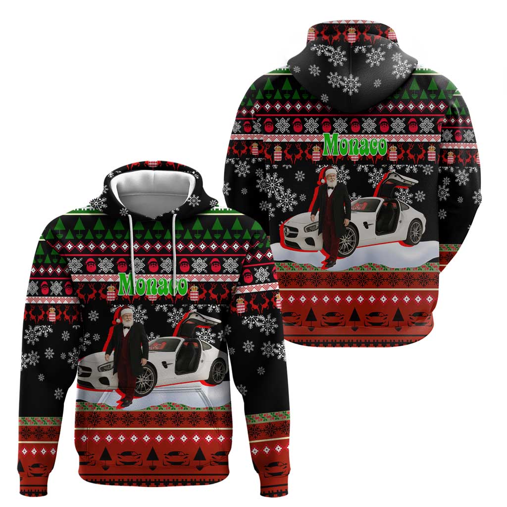 Monaco Christmas Hoodie with Santa Claus Sports Car Snowflakes and Luxury Holiday - Wonder Print Shop