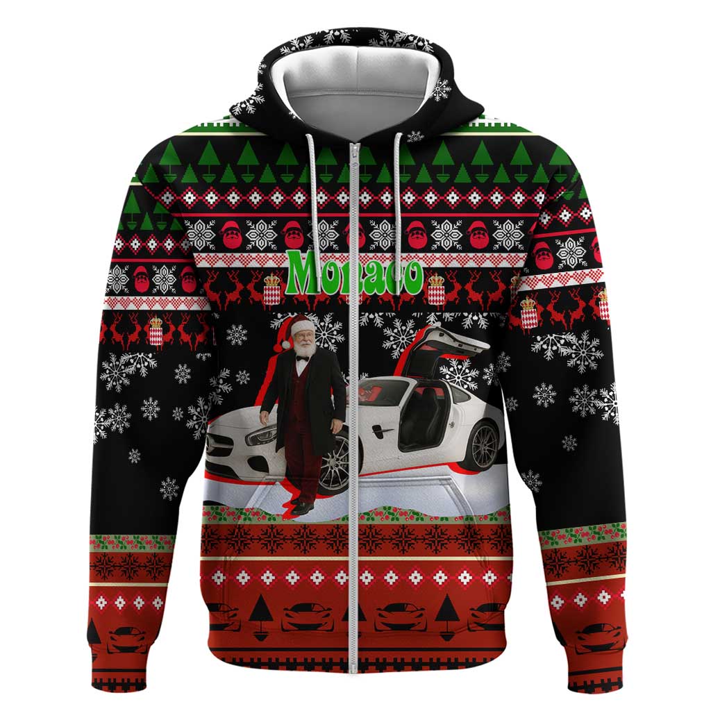 Monaco Christmas Hoodie with Santa Claus Sports Car Snowflakes and Luxury Holiday - Wonder Print Shop