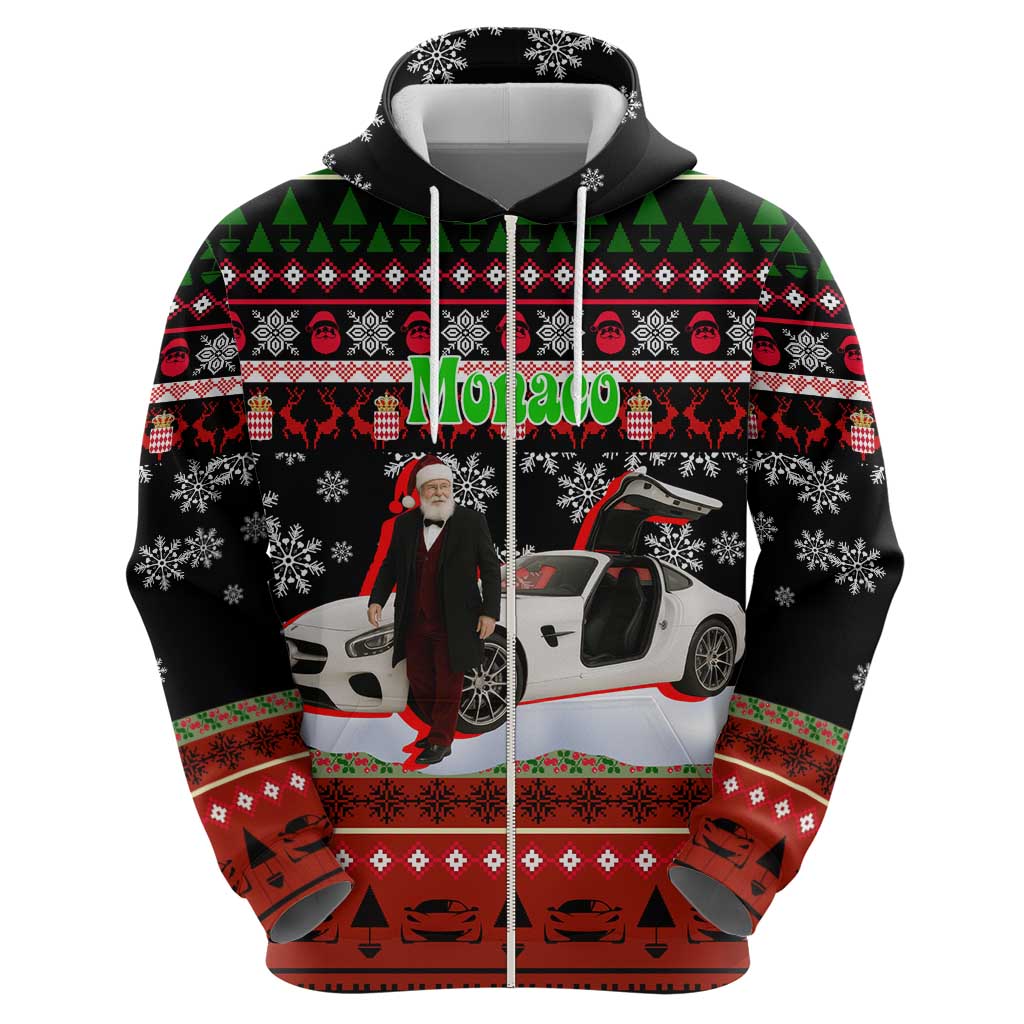 Monaco Christmas Hoodie with Santa Claus Sports Car Snowflakes and Luxury Holiday - Wonder Print Shop