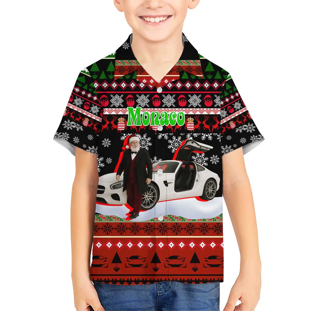 Monaco Christmas Kid Hawaiian Shirt with Santa Claus Sports Car Snowflakes and Luxury Holiday - Wonder Print Shop