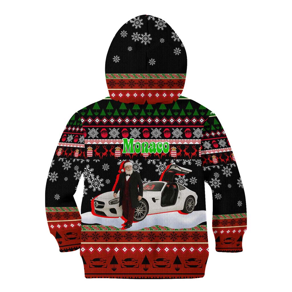 Monaco Christmas Kid Hoodie with Santa Claus Sports Car Snowflakes and Luxury Holiday - Wonder Print Shop