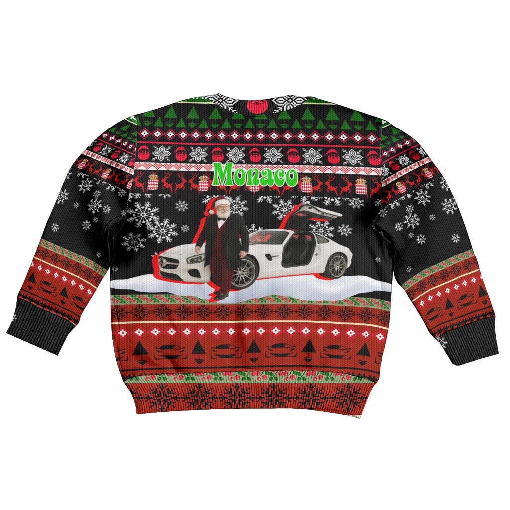 Monaco Christmas Kid Ugly Christmas Sweater with Santa Claus Sports Car Snowflakes and Luxury Holiday - Wonder Print Shop