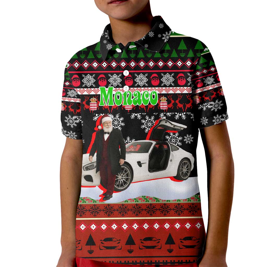Monaco Christmas Kid Polo Shirt with Santa Claus Sports Car Snowflakes and Luxury Holiday - Wonder Print Shop
