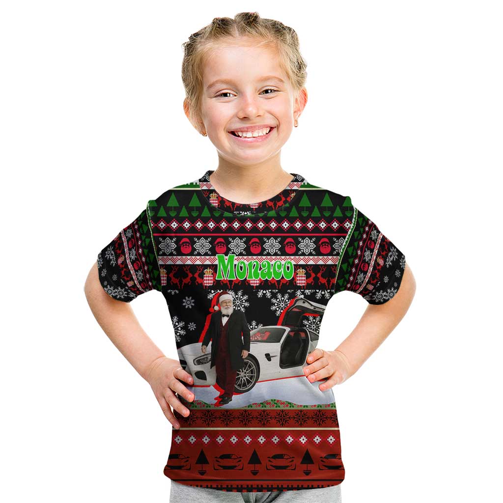 Monaco Christmas Kid T Shirt with Santa Claus Sports Car Snowflakes and Luxury Holiday - Wonder Print Shop