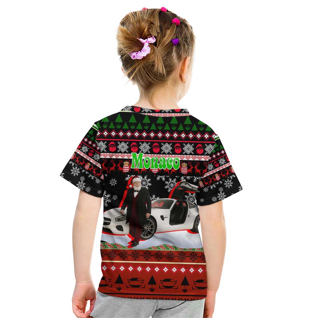 Monaco Christmas Kid T Shirt with Santa Claus Sports Car Snowflakes and Luxury Holiday - Wonder Print Shop
