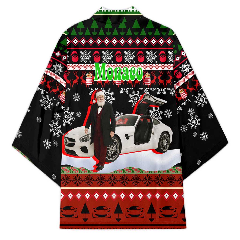 Monaco Christmas Kimono with Santa Claus Sports Car Snowflakes and Luxury Holiday - Wonder Print Shop