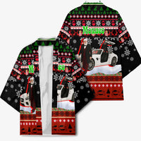 Monaco Christmas Kimono with Santa Claus Sports Car Snowflakes and Luxury Holiday - Wonder Print Shop
