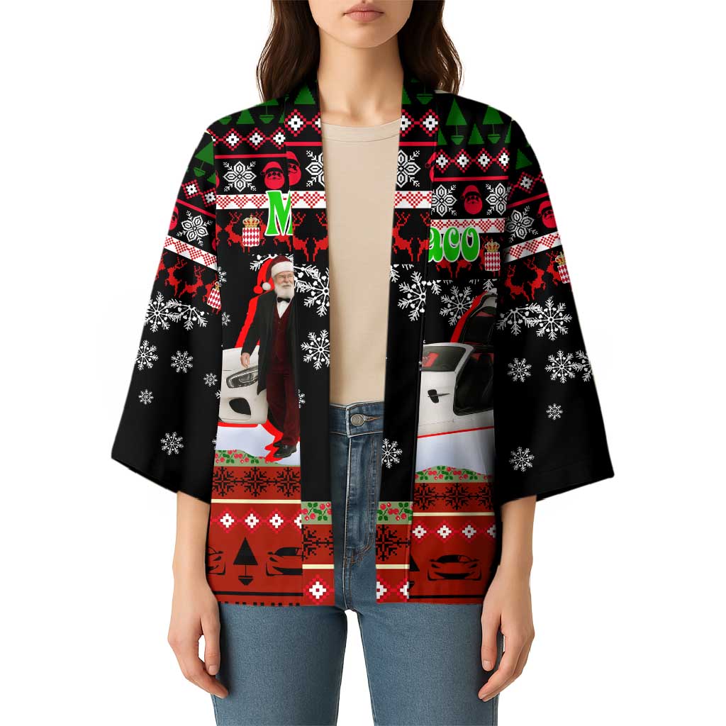 Monaco Christmas Kimono with Santa Claus Sports Car Snowflakes and Luxury Holiday - Wonder Print Shop