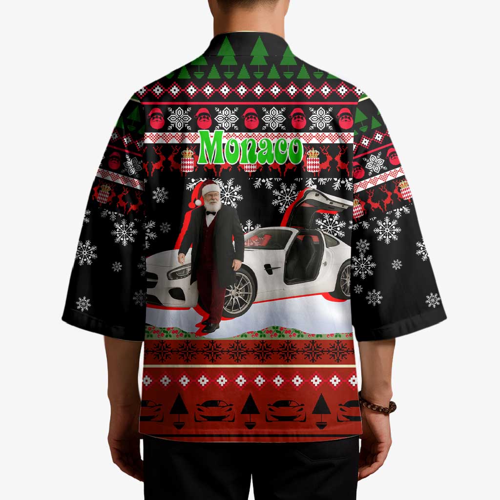 Monaco Christmas Kimono with Santa Claus Sports Car Snowflakes and Luxury Holiday - Wonder Print Shop