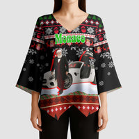 Monaco Christmas Kimono Sleeve Blouse with Santa Claus Sports Car Snowflakes and Luxury Holiday - Wonder Print Shop