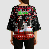 Monaco Christmas Kimono Sleeve Blouse with Santa Claus Sports Car Snowflakes and Luxury Holiday - Wonder Print Shop