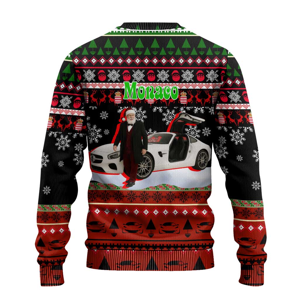 Monaco Christmas Ugly Christmas Sweater with Santa Claus Sports Car Snowflakes and Luxury Holiday - Wonder Print Shop