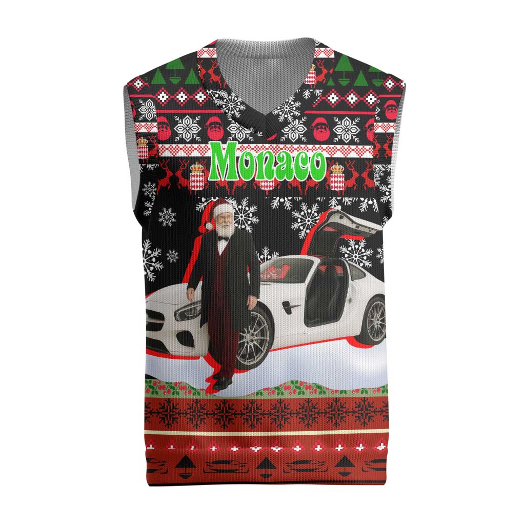 Monaco Christmas Knitted V-Neck Vest with Santa Claus Sports Car Snowflakes and Luxury Holiday - Wonder Print Shop