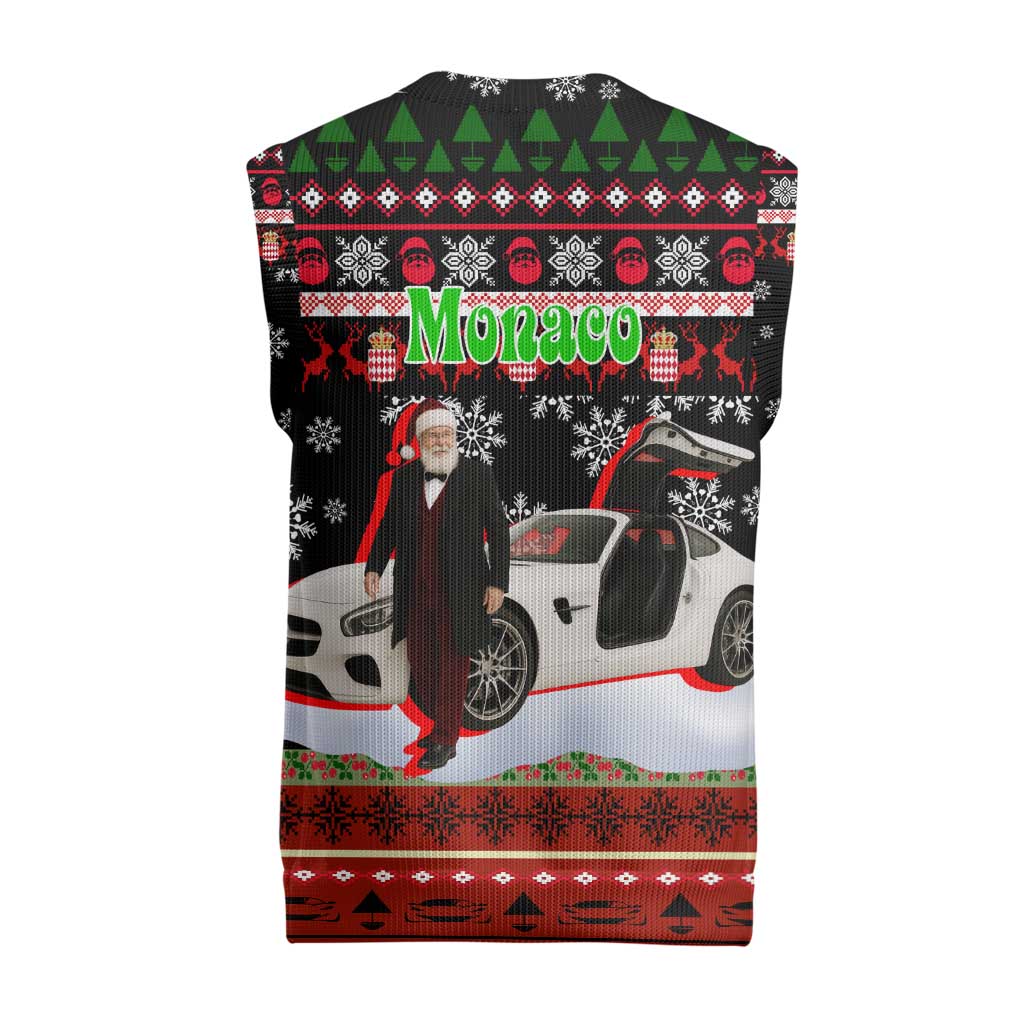 Monaco Christmas Knitted V-Neck Vest with Santa Claus Sports Car Snowflakes and Luxury Holiday - Wonder Print Shop