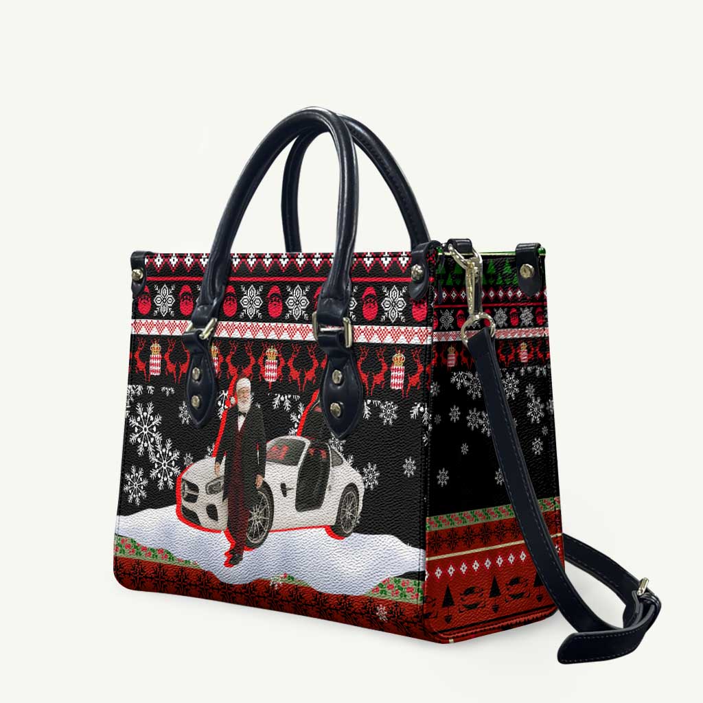 Monaco Christmas Leather Bag with Santa Claus Sports Car Snowflakes and Luxury Holiday - Wonder Print Shop