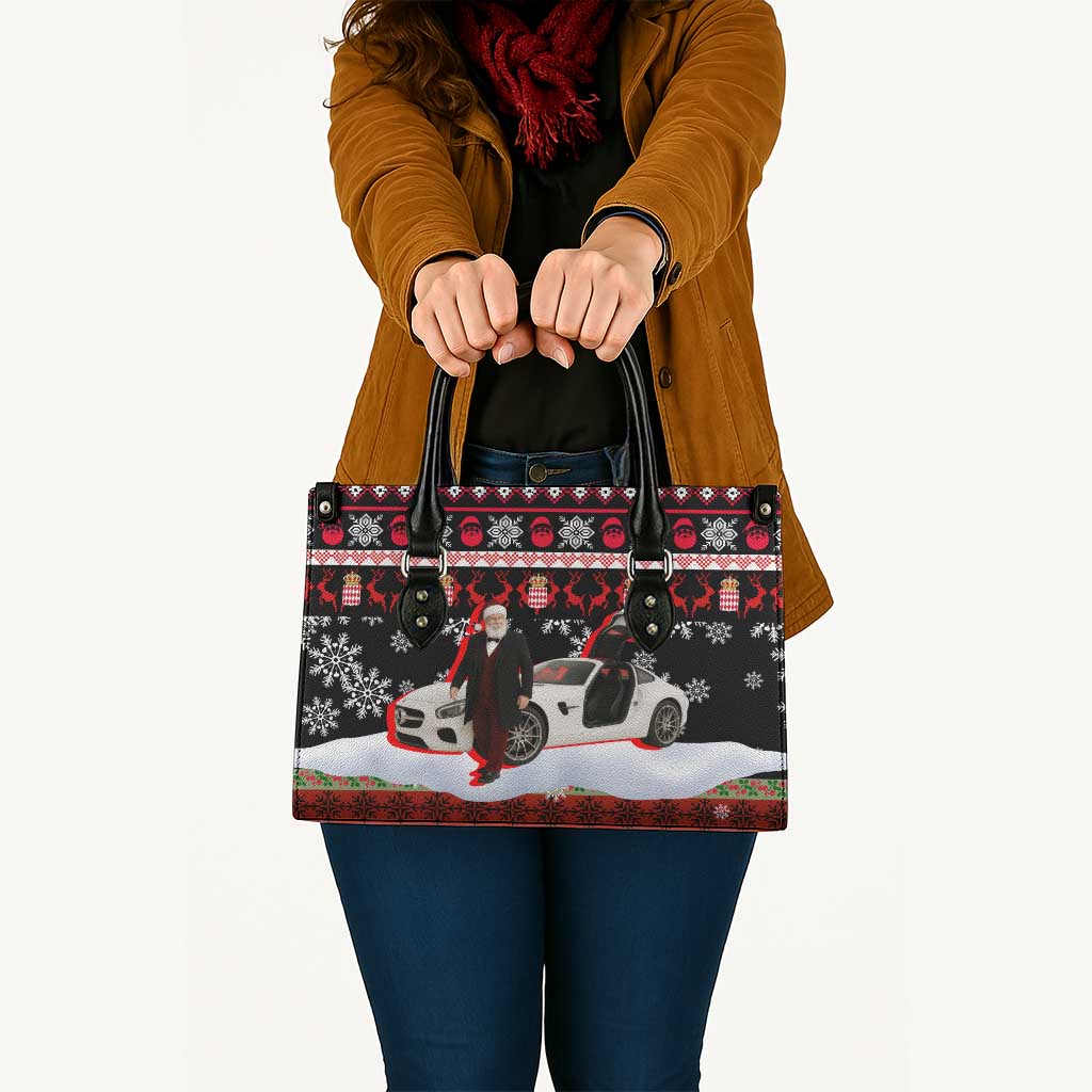 Monaco Christmas Leather Bag with Santa Claus Sports Car Snowflakes and Luxury Holiday - Wonder Print Shop