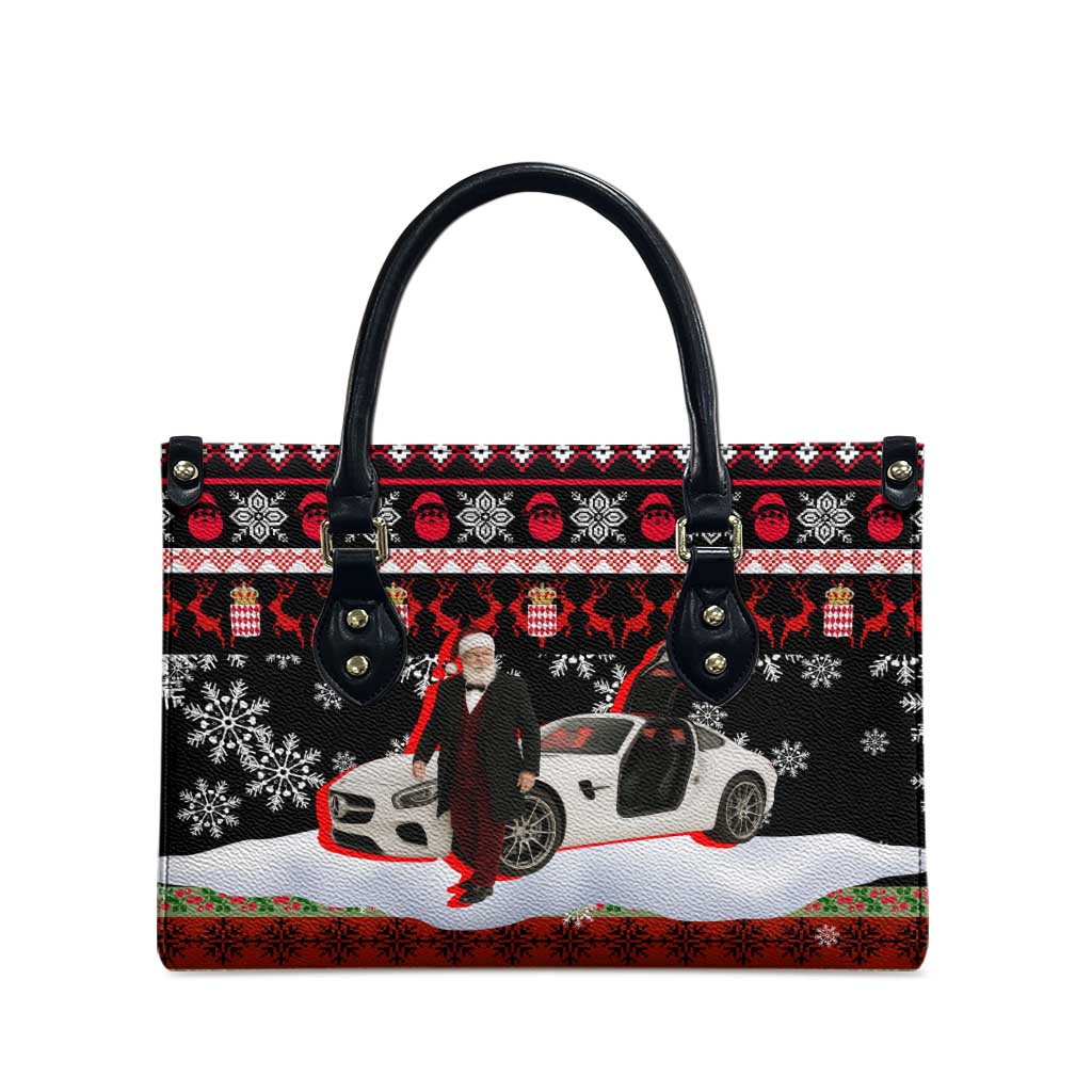 Monaco Christmas Leather Bag with Santa Claus Sports Car Snowflakes and Luxury Holiday - Wonder Print Shop