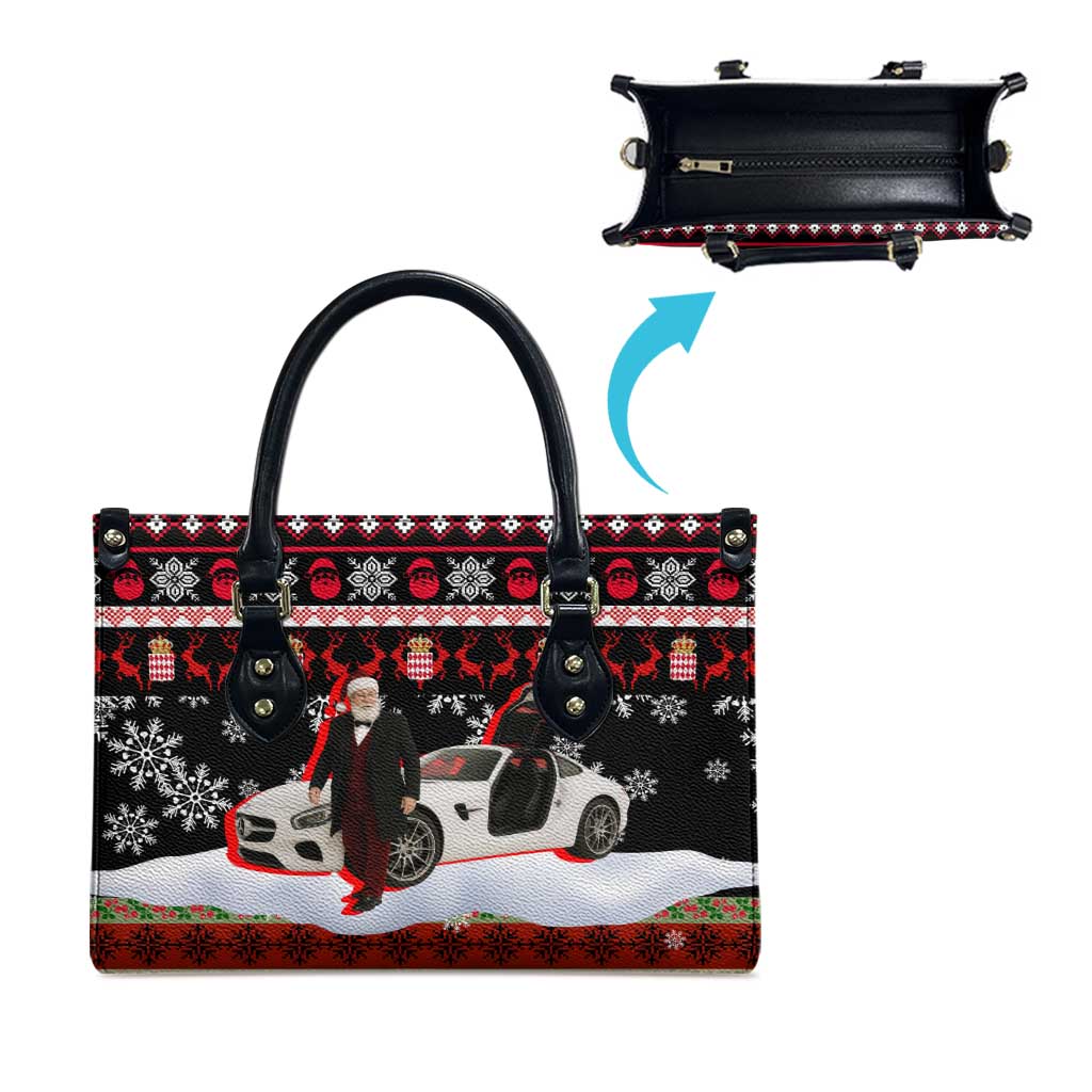 Monaco Christmas Leather Bag with Santa Claus Sports Car Snowflakes and Luxury Holiday - Wonder Print Shop