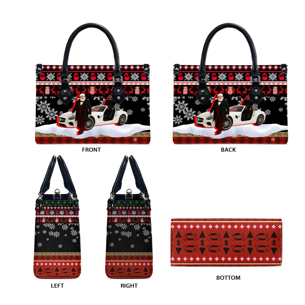 Monaco Christmas Leather Bag with Santa Claus Sports Car Snowflakes and Luxury Holiday - Wonder Print Shop
