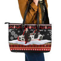 Monaco Christmas Leather Tote Bag with Santa Claus Sports Car Snowflakes and Luxury Holiday - Wonder Print Shop