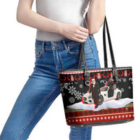 Monaco Christmas Leather Tote Bag with Santa Claus Sports Car Snowflakes and Luxury Holiday - Wonder Print Shop