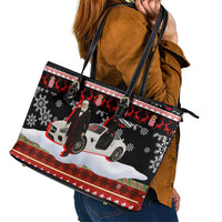 Monaco Christmas Leather Tote Bag with Santa Claus Sports Car Snowflakes and Luxury Holiday - Wonder Print Shop