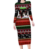 Monaco Christmas Long Sleeve Bodycon Dress with Santa Claus Sports Car Snowflakes and Luxury Holiday - Wonder Print Shop