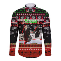 Monaco Christmas Long Sleeve Button Shirt with Santa Claus Sports Car Snowflakes and Luxury Holiday - Wonder Print Shop