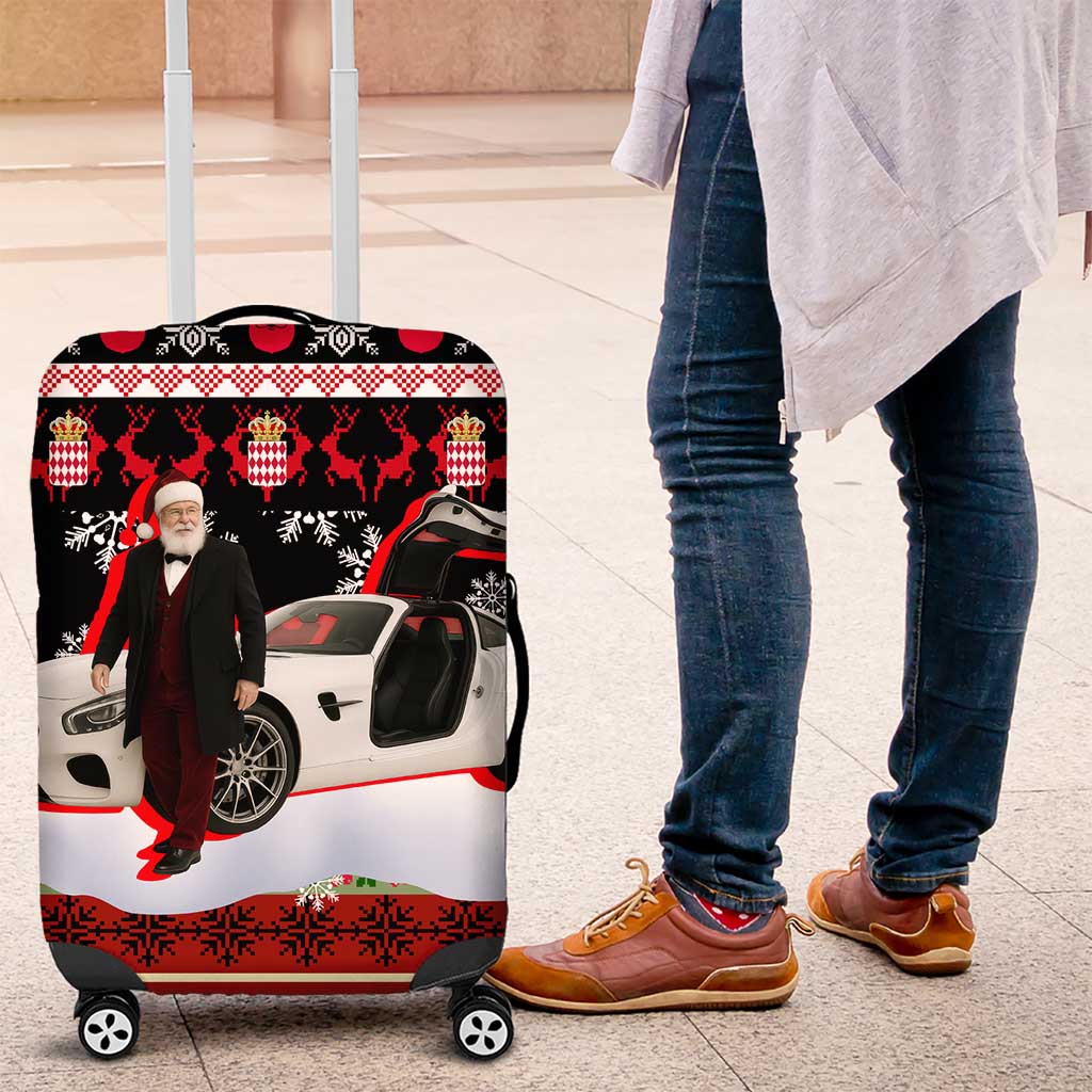 Monaco Christmas Luggage Cover with Santa Claus Sports Car Snowflakes and Luxury Holiday - Wonder Print Shop