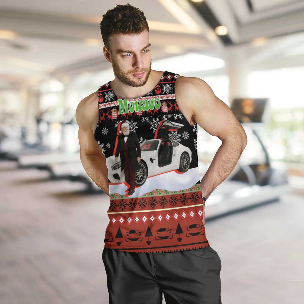 Monaco Christmas Men Tank Top with Santa Claus Sports Car Snowflakes and Luxury Holiday - Wonder Print Shop