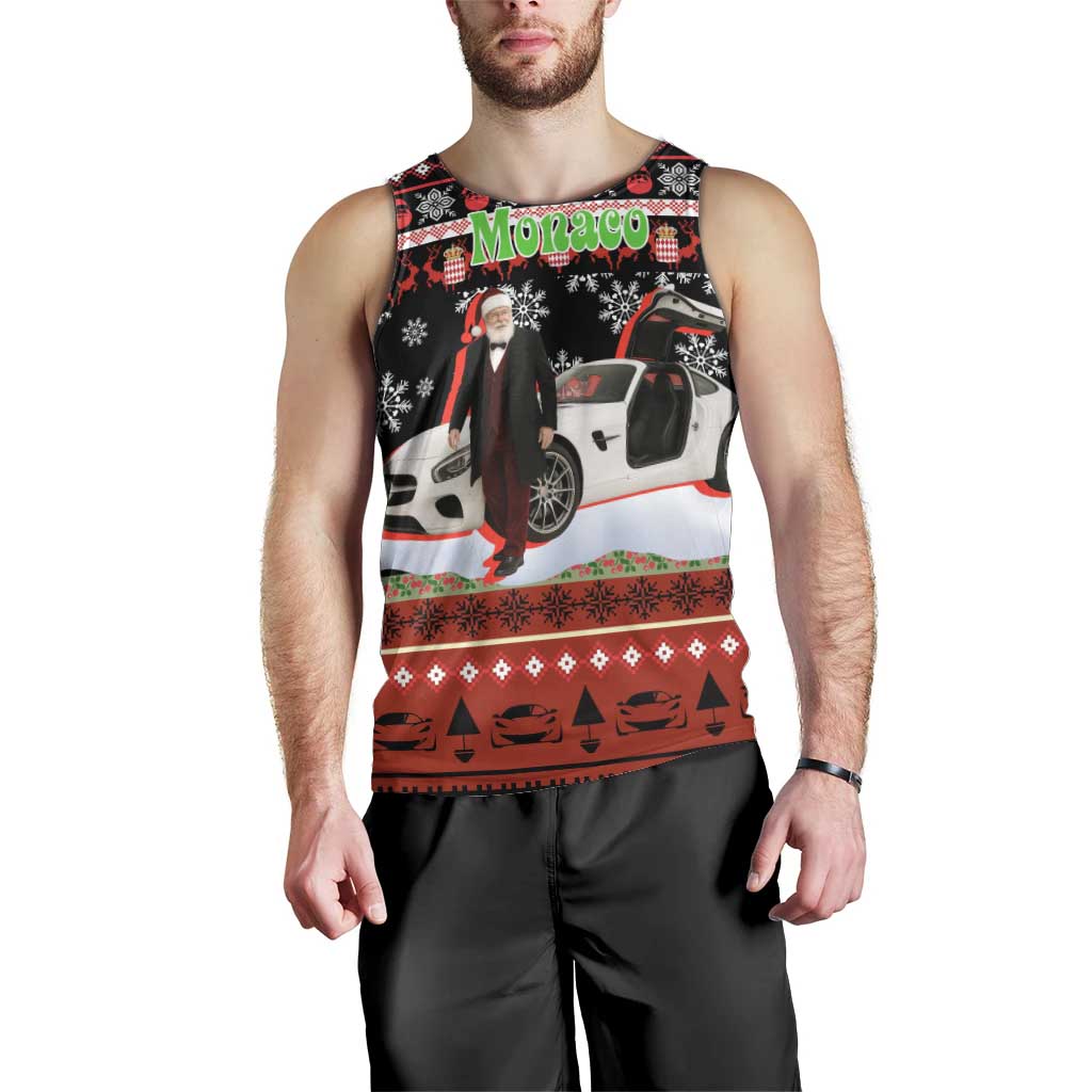 Monaco Christmas Men Tank Top with Santa Claus Sports Car Snowflakes and Luxury Holiday - Wonder Print Shop
