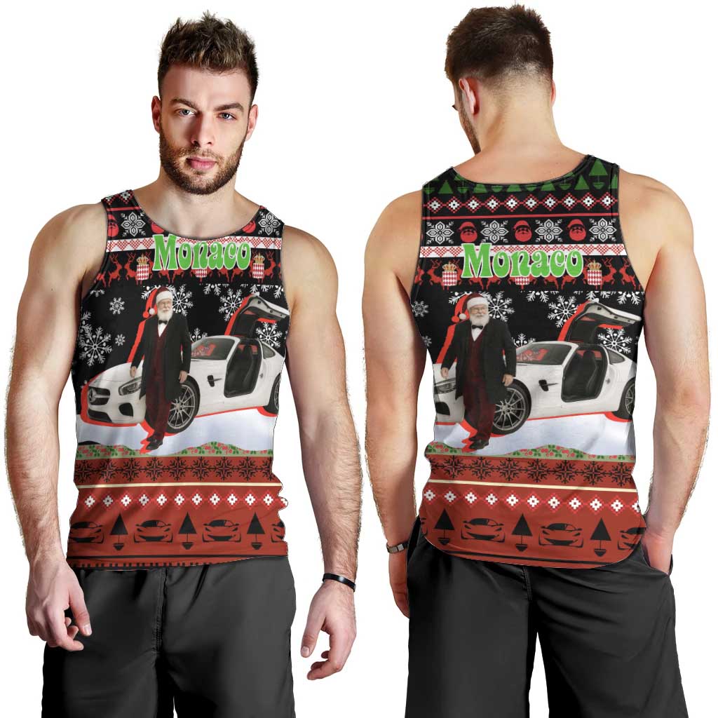 Monaco Christmas Men Tank Top with Santa Claus Sports Car Snowflakes and Luxury Holiday - Wonder Print Shop