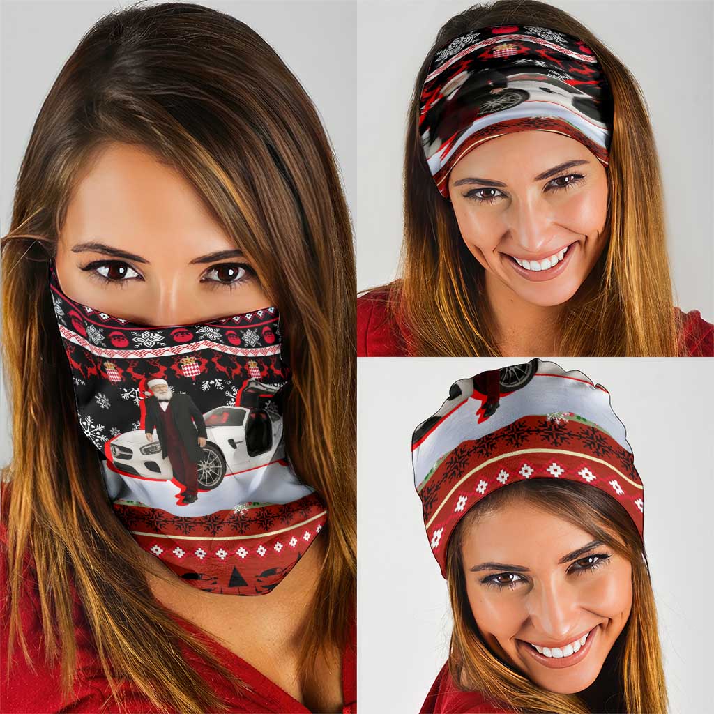 Monaco Christmas Neck Gaiter with Santa Claus Sports Car Snowflakes and Luxury Holiday - Wonder Print Shop
