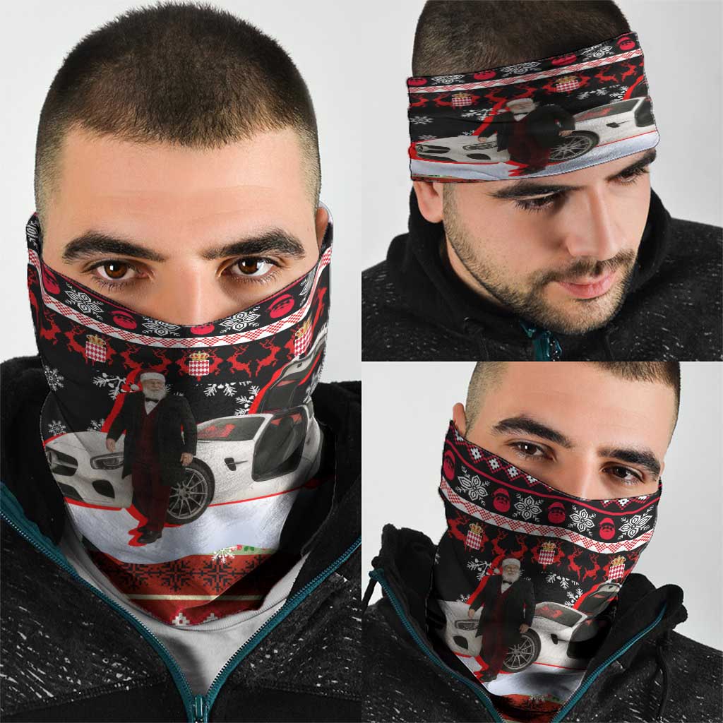 Monaco Christmas Neck Gaiter with Santa Claus Sports Car Snowflakes and Luxury Holiday - Wonder Print Shop