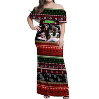 Monaco Christmas Off Shoulder Maxi Dress with Santa Claus Sports Car Snowflakes and Luxury Holiday - Wonder Print Shop