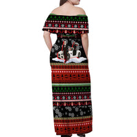 Monaco Christmas Off Shoulder Maxi Dress with Santa Claus Sports Car Snowflakes and Luxury Holiday - Wonder Print Shop