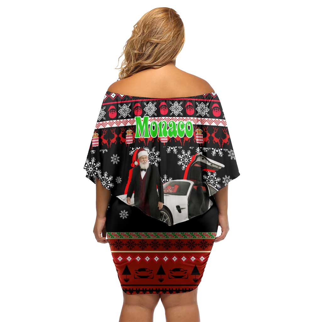 Monaco Christmas Off Shoulder Short Dress with Santa Claus Sports Car Snowflakes and Luxury Holiday - Wonder Print Shop
