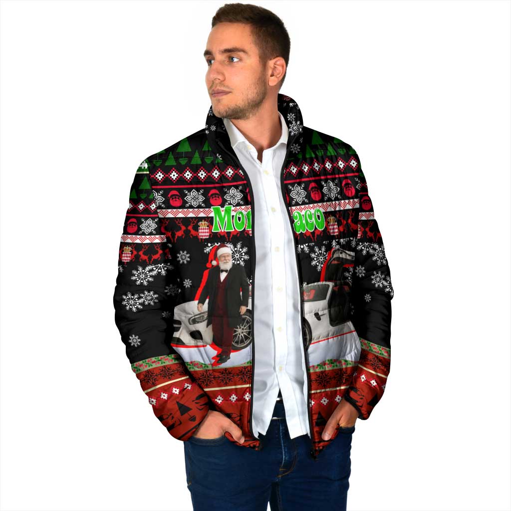 Monaco Christmas Padded Jacket with Santa Claus Sports Car Snowflakes and Luxury Holiday - Wonder Print Shop
