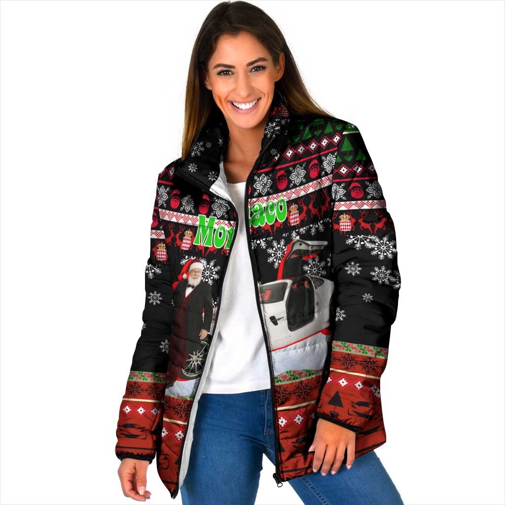Monaco Christmas Padded Jacket with Santa Claus Sports Car Snowflakes and Luxury Holiday - Wonder Print Shop