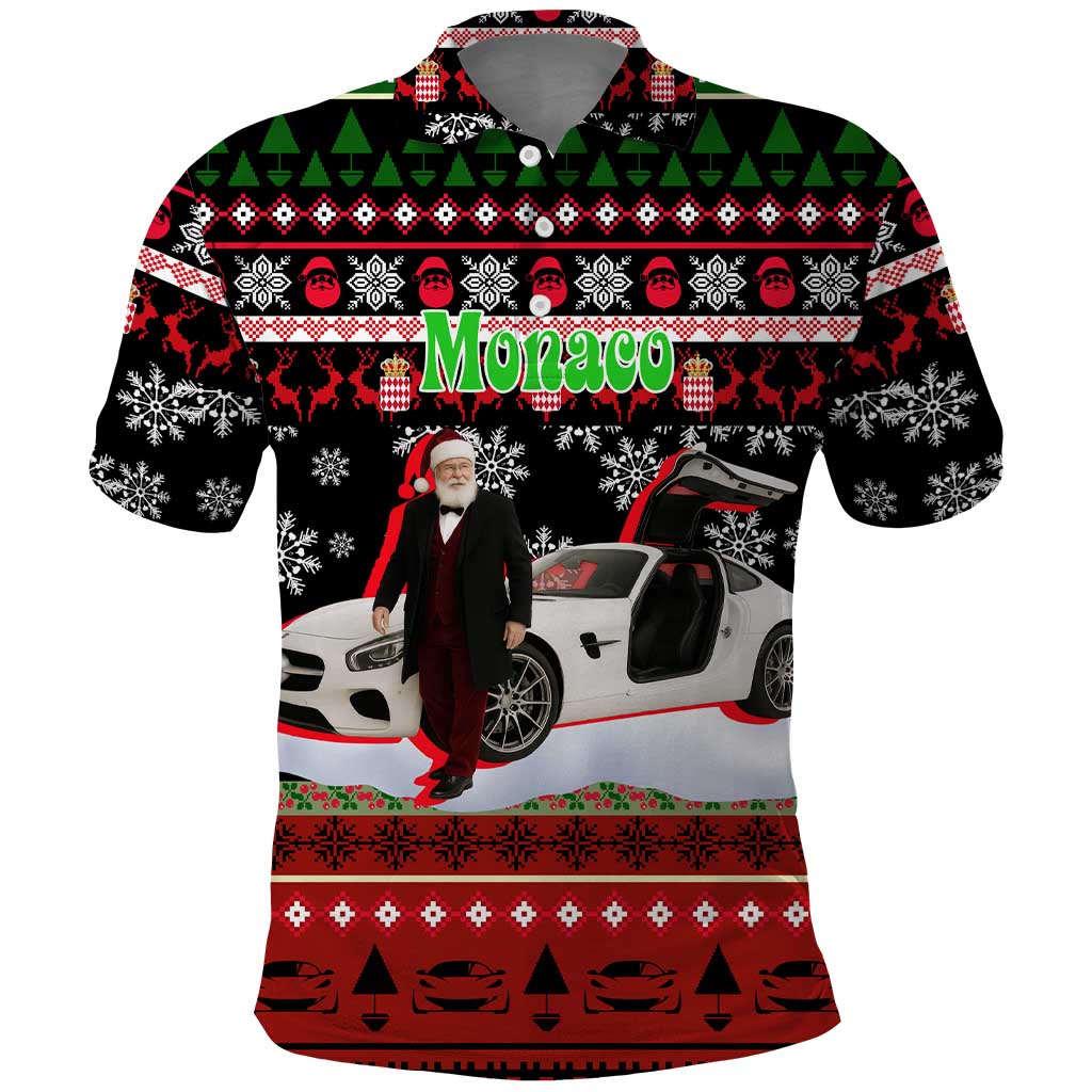Monaco Christmas Polo Shirt with Santa Claus Sports Car Snowflakes and Luxury Holiday - Wonder Print Shop