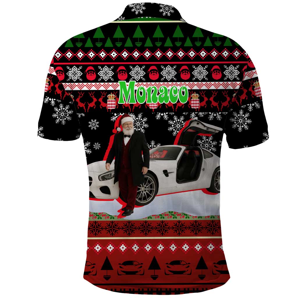 Monaco Christmas Polo Shirt with Santa Claus Sports Car Snowflakes and Luxury Holiday - Wonder Print Shop