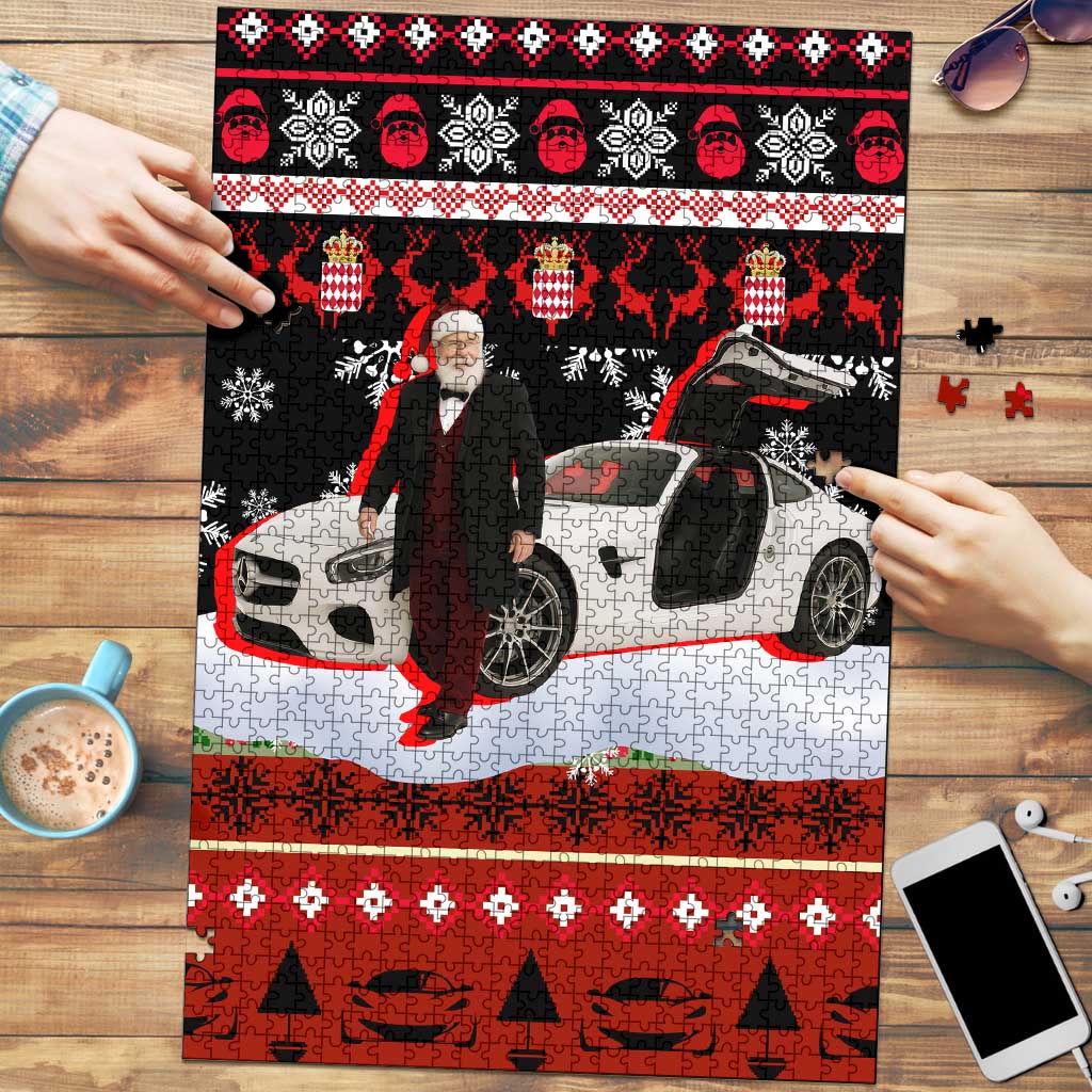 Monaco Christmas Puzzle with Santa Claus Sports Car Snowflakes and Luxury Holiday - Wonder Print Shop