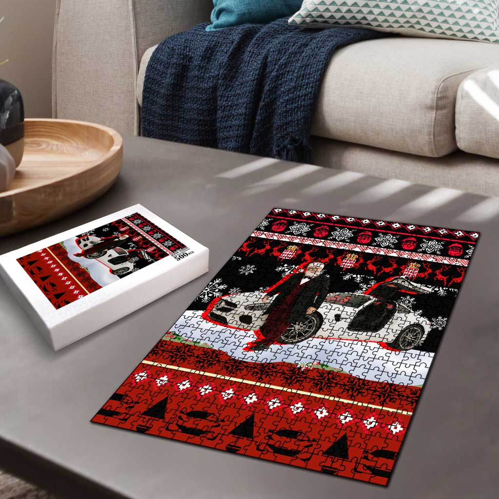 Monaco Christmas Puzzle with Santa Claus Sports Car Snowflakes and Luxury Holiday - Wonder Print Shop