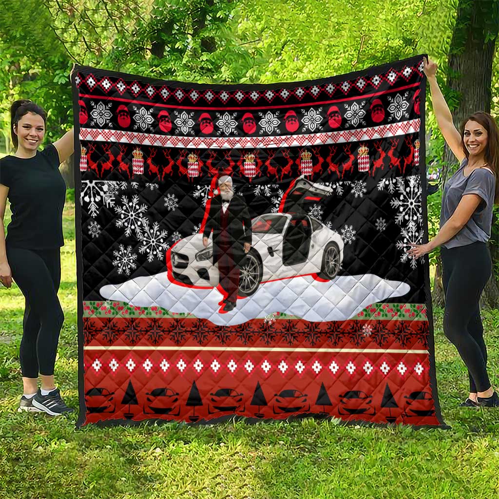 Monaco Christmas Quilt with Santa Claus Sports Car Snowflakes and Luxury Holiday - Wonder Print Shop