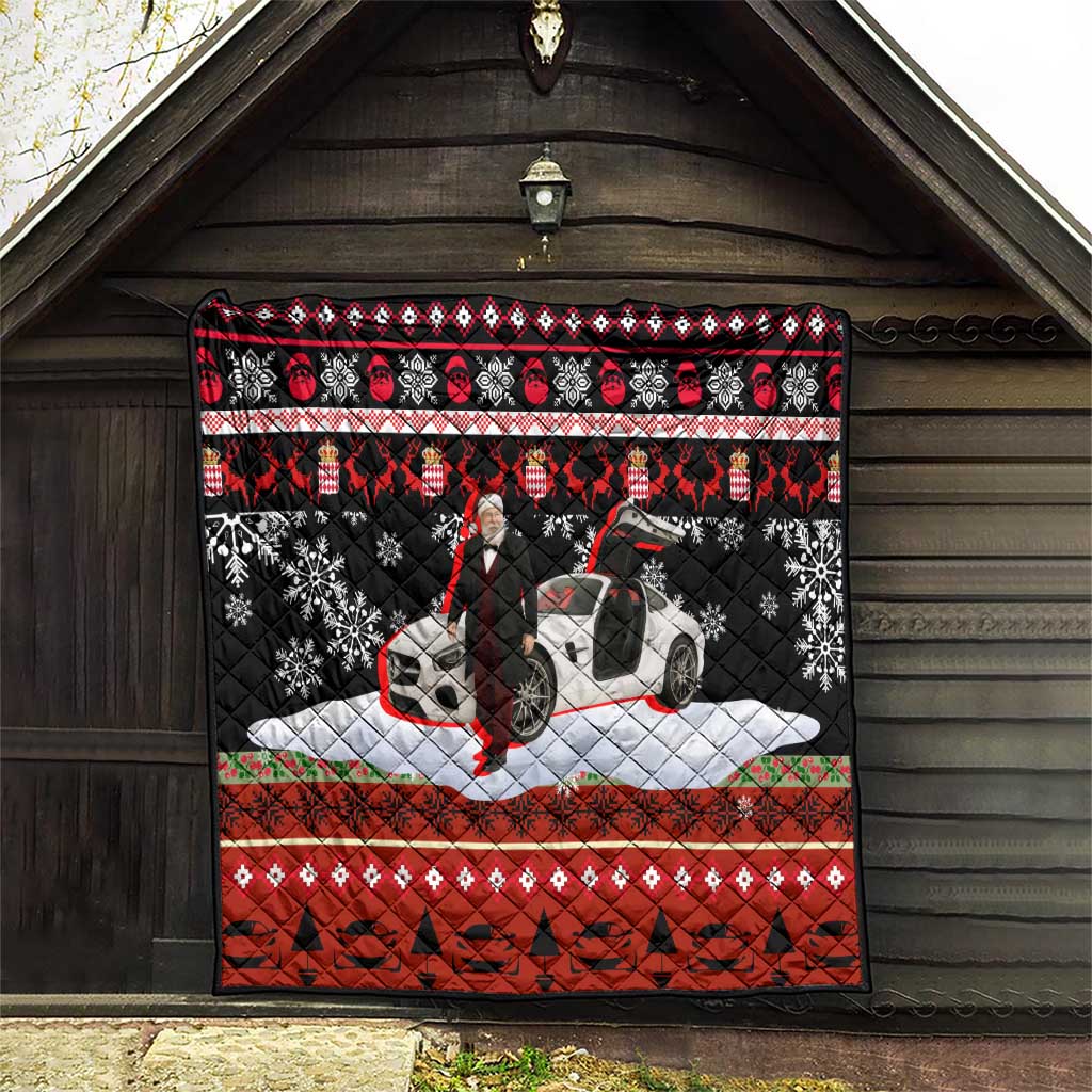 Monaco Christmas Quilt with Santa Claus Sports Car Snowflakes and Luxury Holiday - Wonder Print Shop
