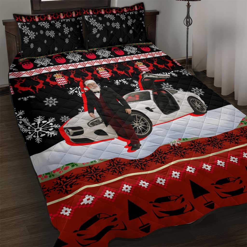 Monaco Christmas Quilt Bed Set with Santa Claus Sports Car Snowflakes and Luxury Holiday - Wonder Print Shop