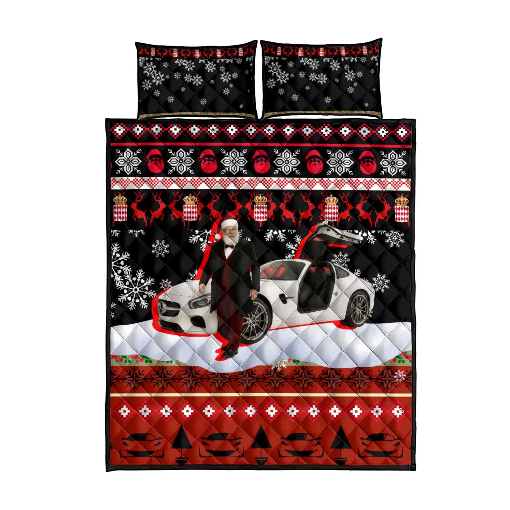 Monaco Christmas Quilt Bed Set with Santa Claus Sports Car Snowflakes and Luxury Holiday - Wonder Print Shop