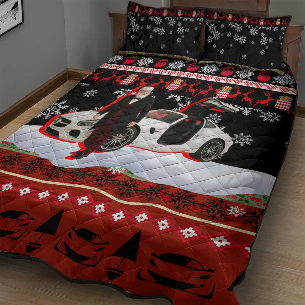 Monaco Christmas Quilt Bed Set with Santa Claus Sports Car Snowflakes and Luxury Holiday - Wonder Print Shop